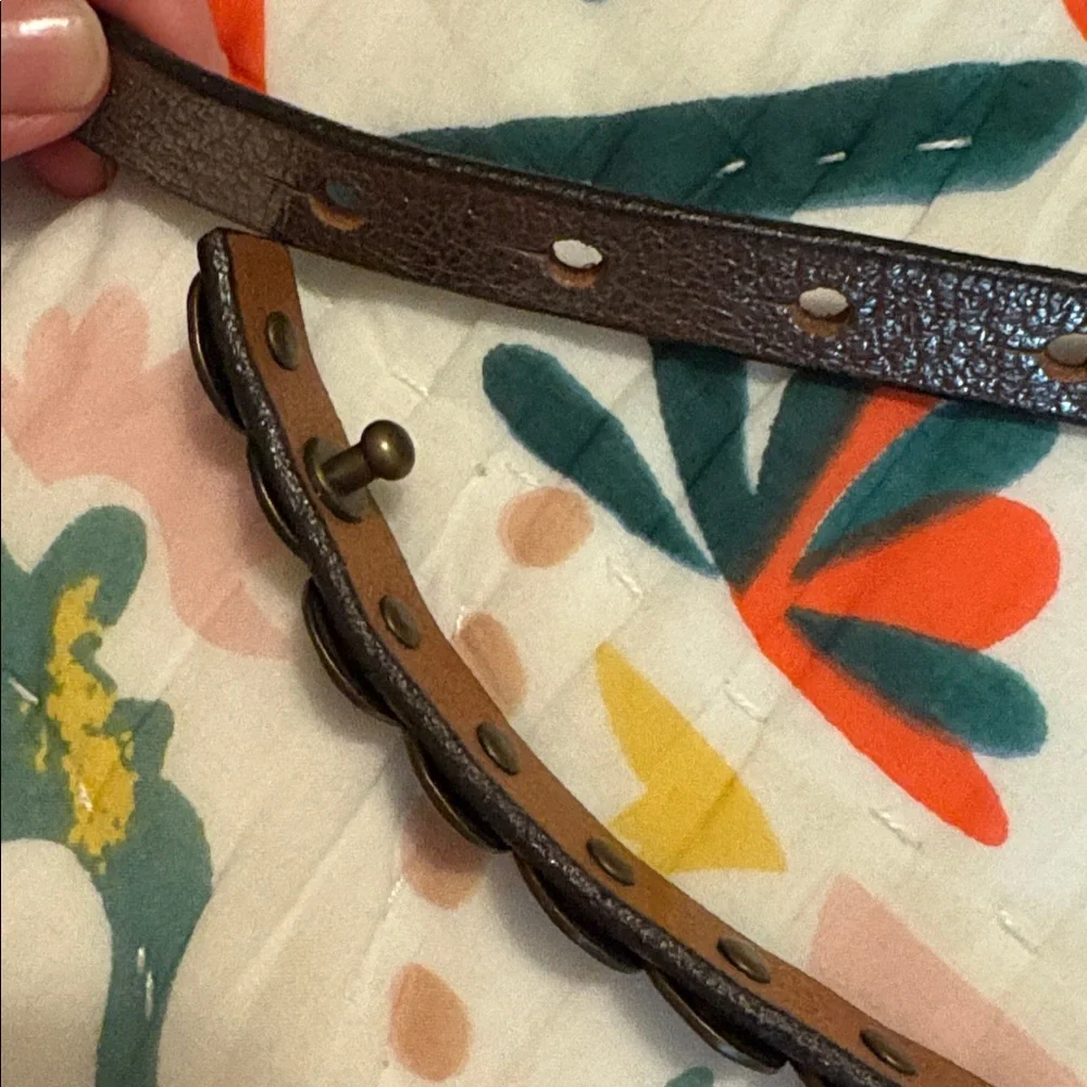 Brown Leather Metallic Women's Belt - Picture 3 of 4